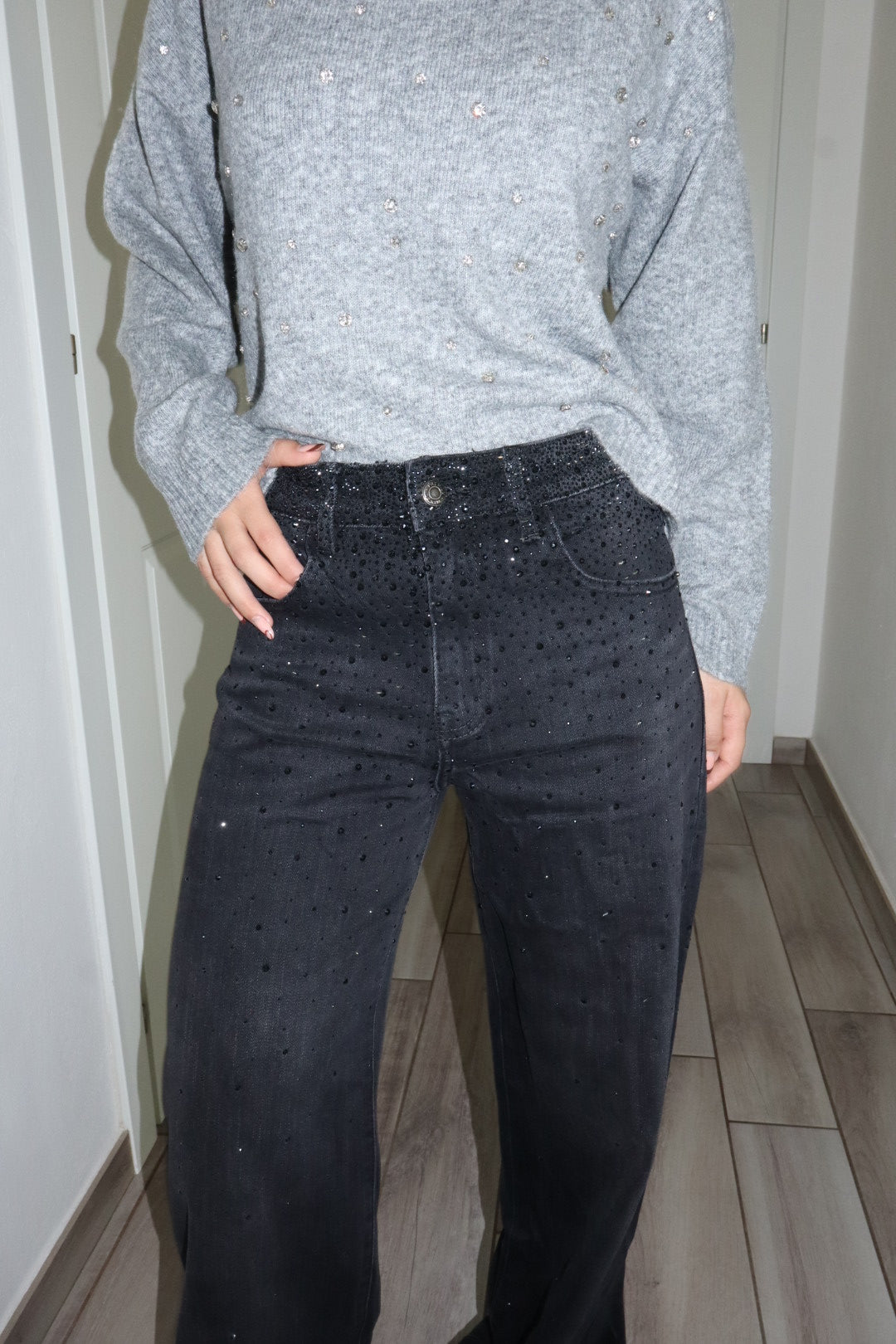 Jeans pioggia Shine black L